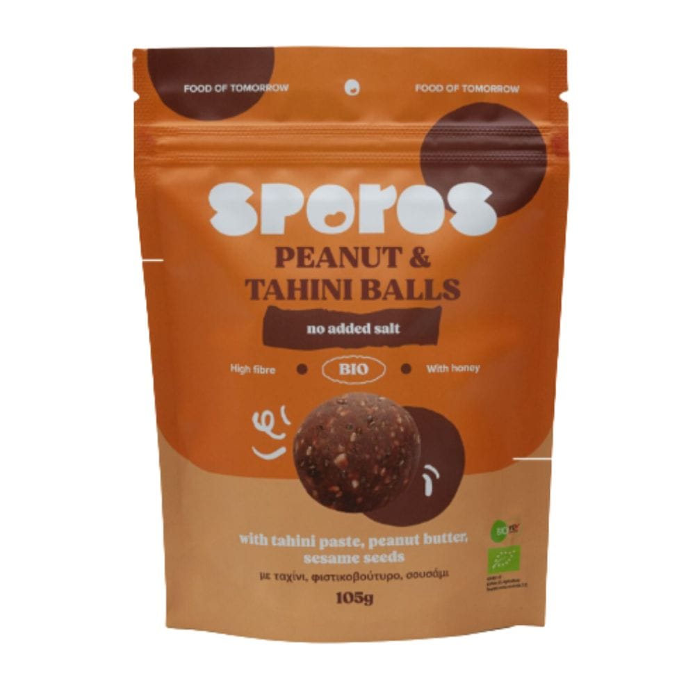 PEANUT AND TAHINI SPOROS Μπαλάκια με Ταχίνι & Φυστικοβούτυρο Χωρίς Ζάχαρη & Αλάτι 105gr - Sporos - Image 1