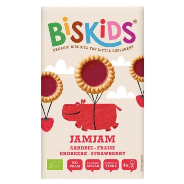 Βιολογικά Παιδικά Μπισκότα JAM JAM με Φράουλα 100g (+3 χρονών) - BISKIDS